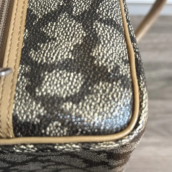 Vintage YSL Giraffe Print Boston Bag Brown MochaCanvas Leather Trim Luxury